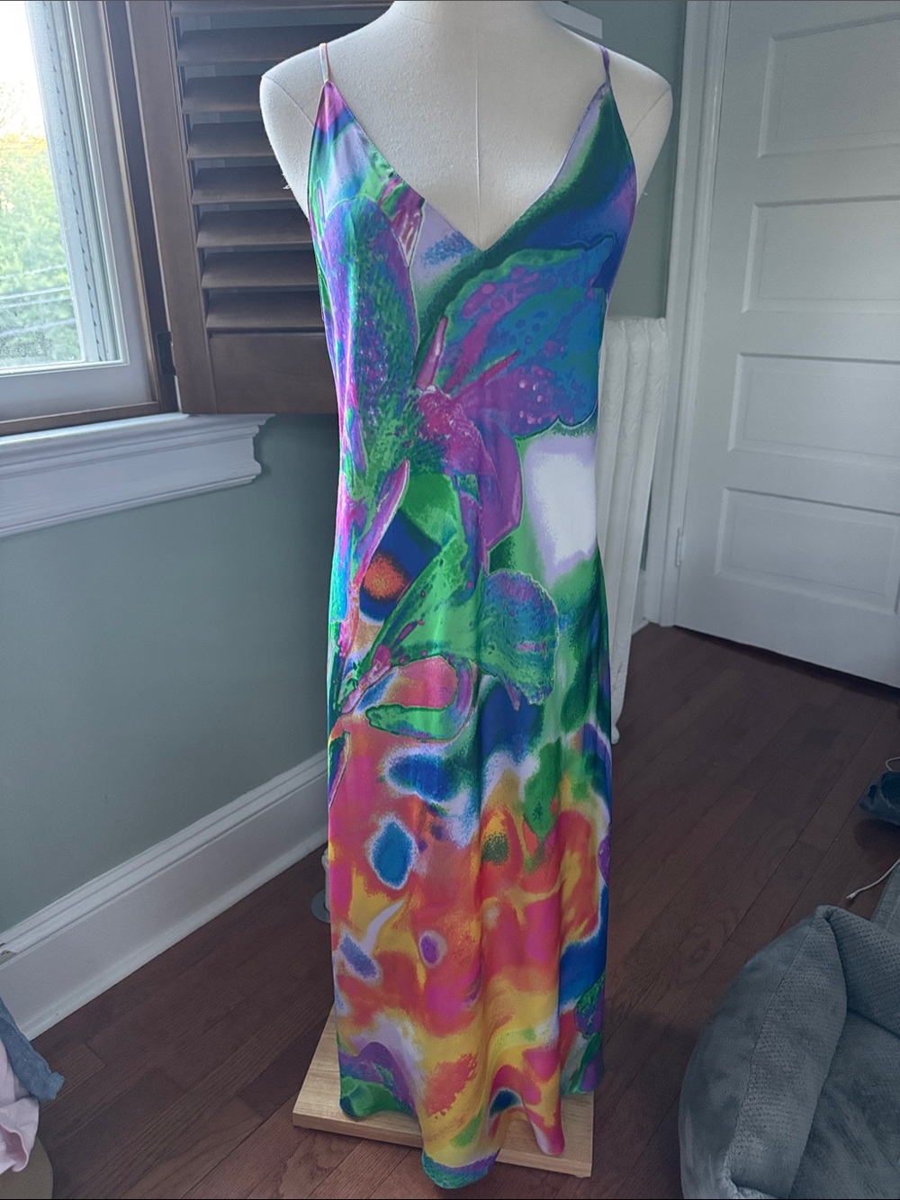 Natori Multicolor Print Midi Slip Dress